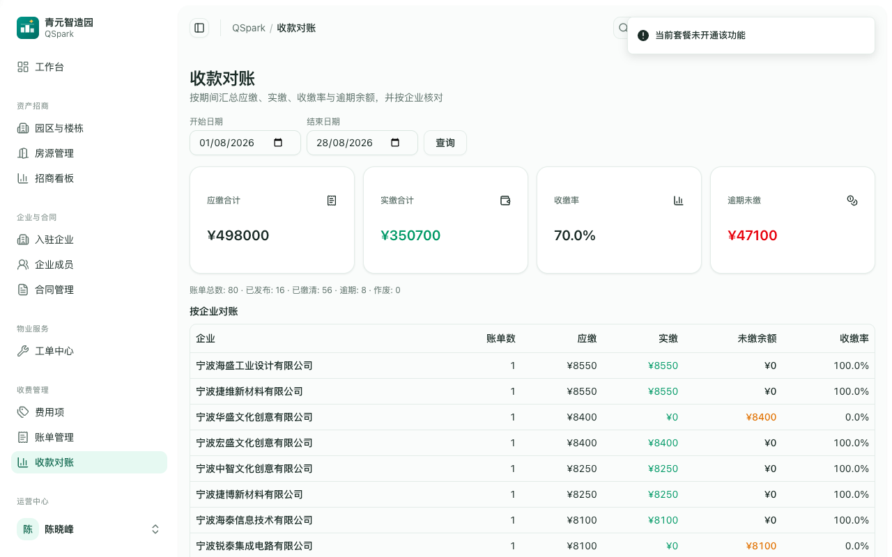 收款对账:应缴、实缴与收缴率